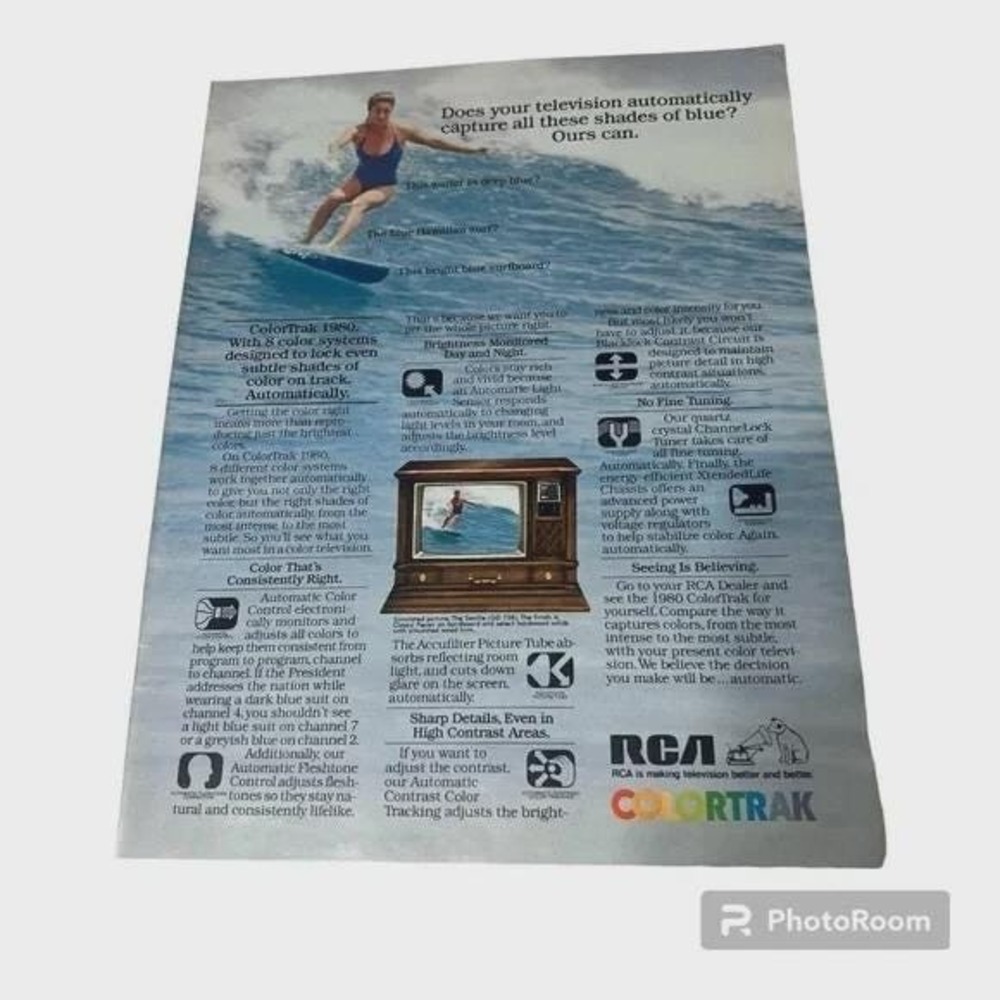 1980 RCA Colortrak Television Original Vintage Print Ad